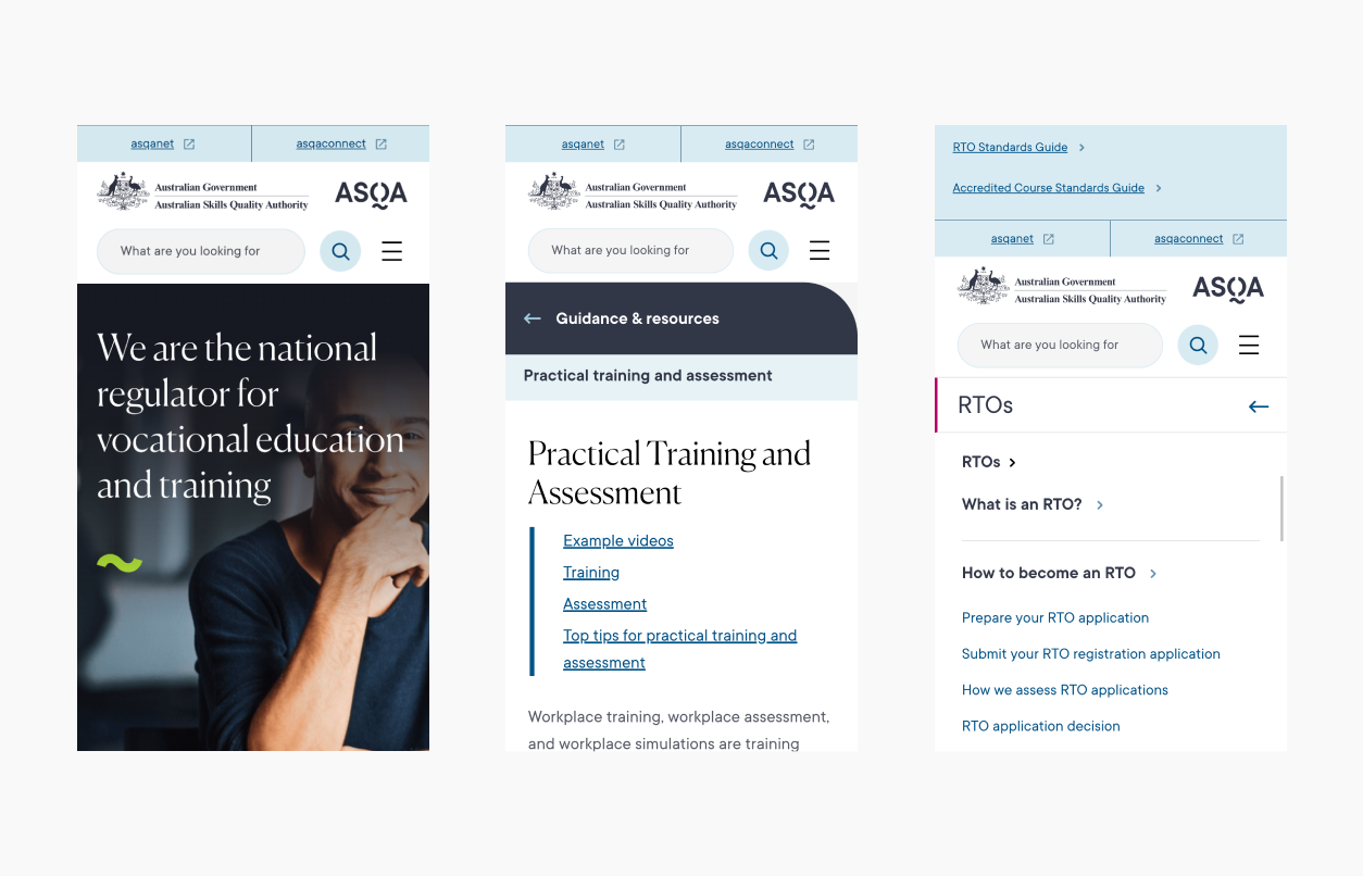 asqa mobile screens